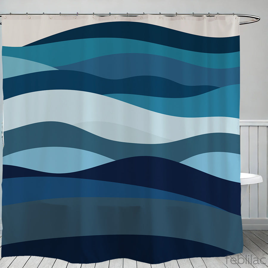 Feblilac Blue Ocean Waves Shower Curtain with Hook - view 2