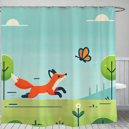 Feblilac Fox Butterfly Shower Curtain with Hooks