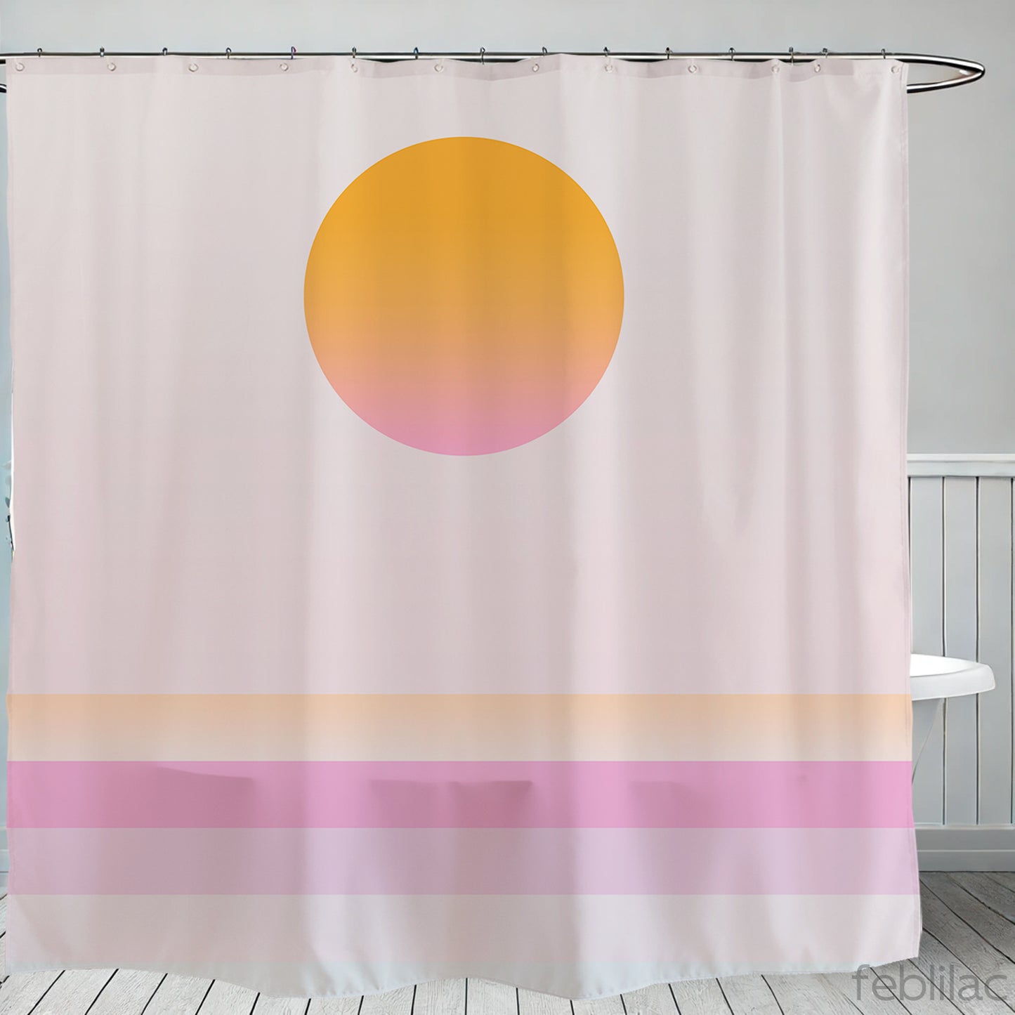 Feblilac Pink Ocean Sunset Shower Curtain with Hook