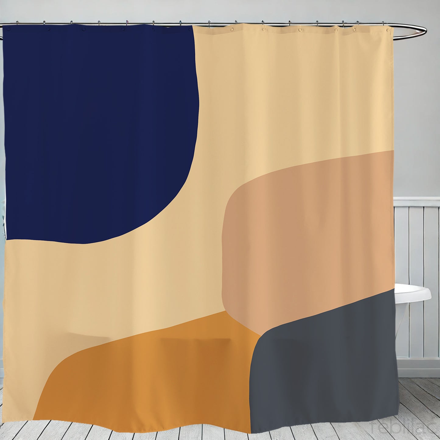 Feblilac Four Color Blocks Modern Abstract Shower Curtain with Hooks