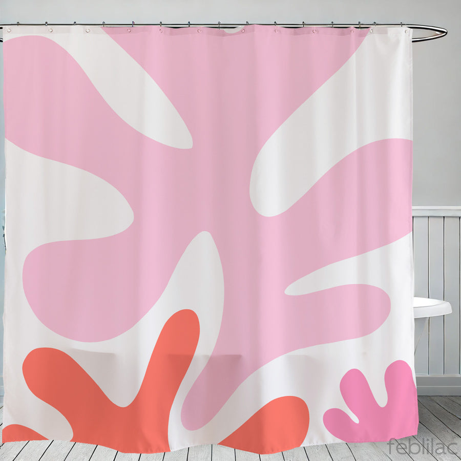 Feblilac Abstract Coral Shower Curtain with Hook - view 2