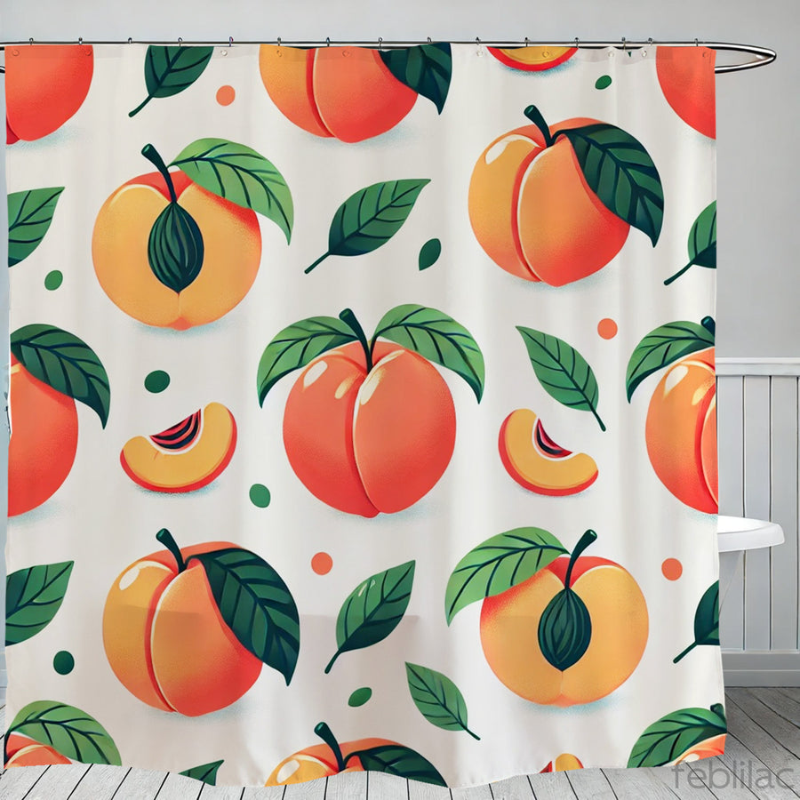 Feblilac Peach Pattern Shower Curtain with Hooks - view 2