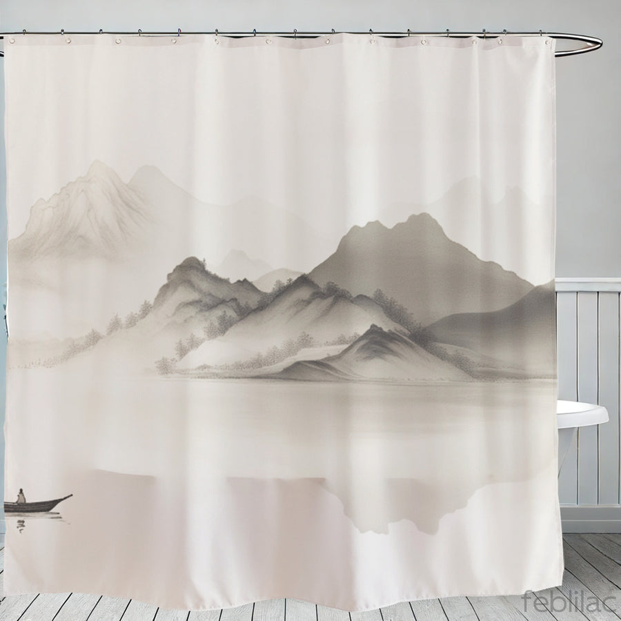 Feblilac Boat Landscape Shower Curtain with Hook - view 2