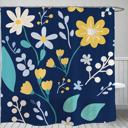 Feblilac Flower Pattern shower curtain with a bathtub and folded towels
