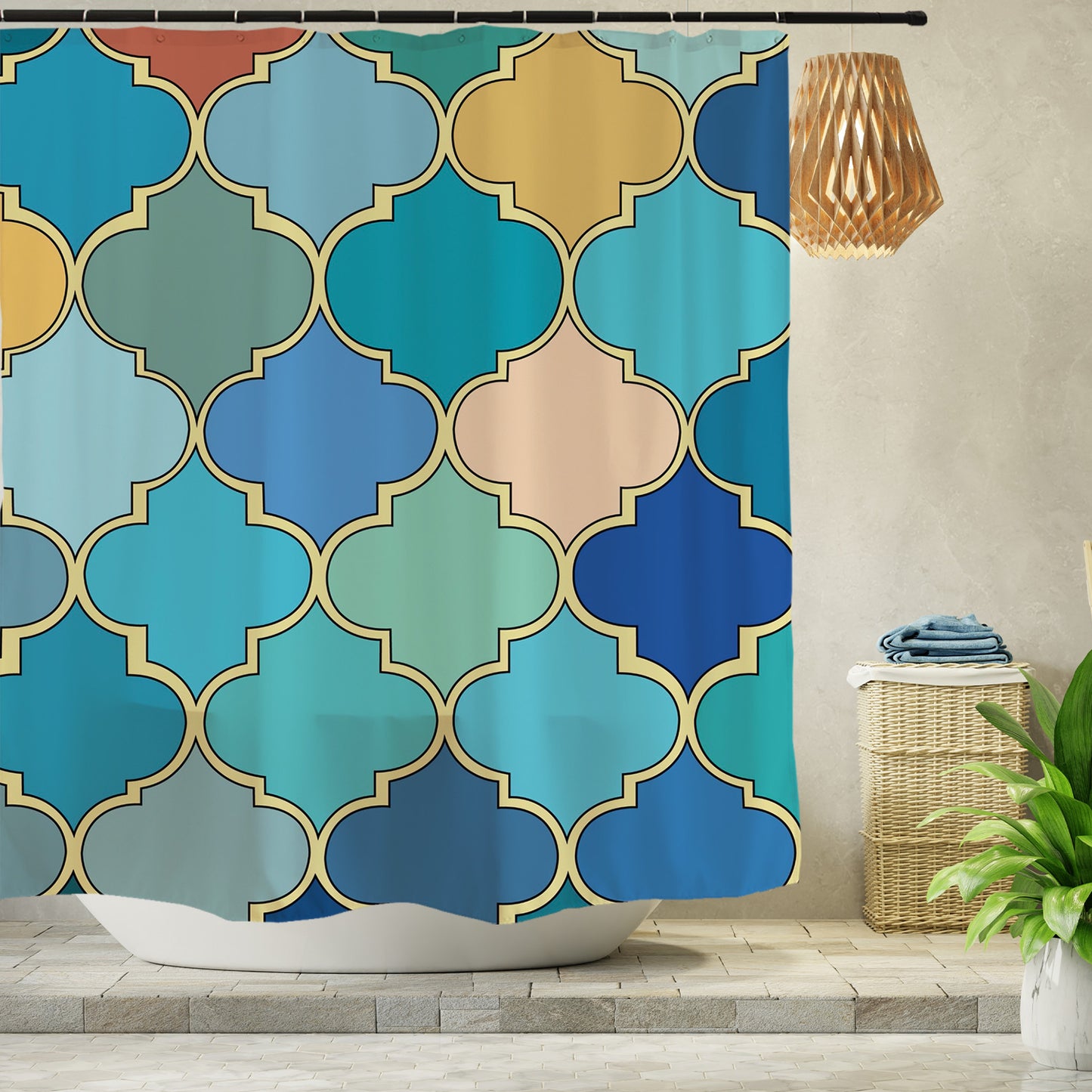 Feblilac Colorful Moroccan Pattern Shower Curtain