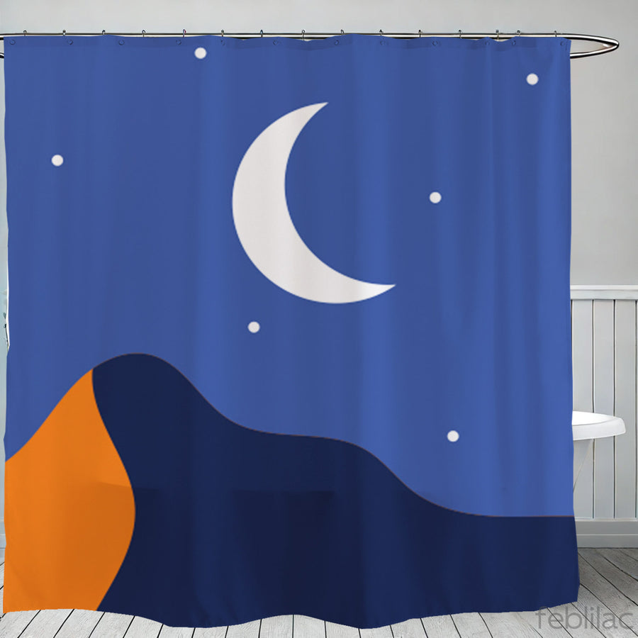 Feblilac Stars Moon and Mountains Shower Curtain with Hook - view 2