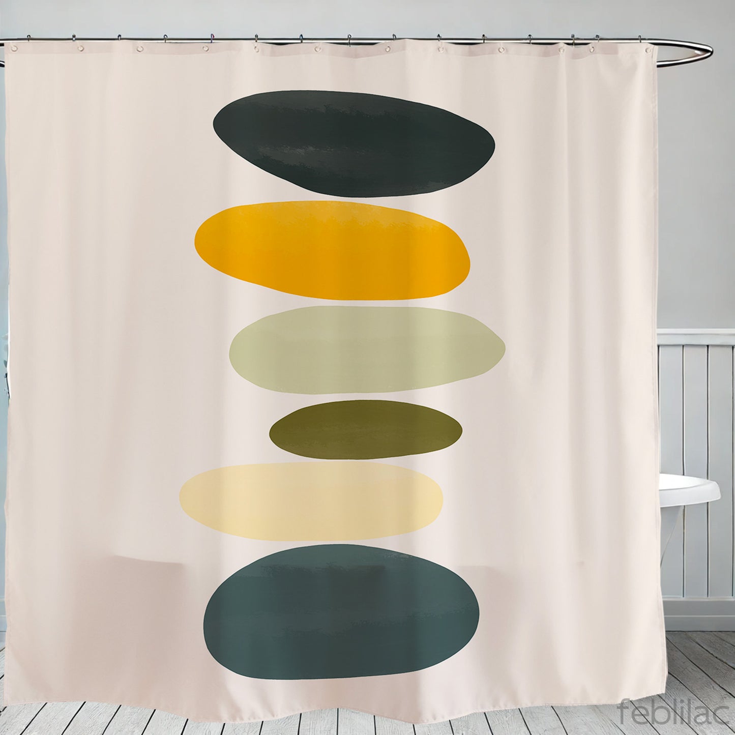 Feblilac Colored Stone Yellow Green Shower Curtain with Hook