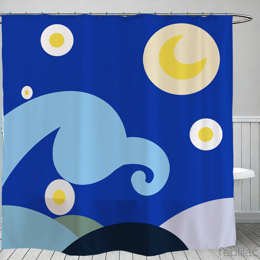 Feblilac Simple Strokes of Starry Sky Shower Curtain with Hook - view 2
