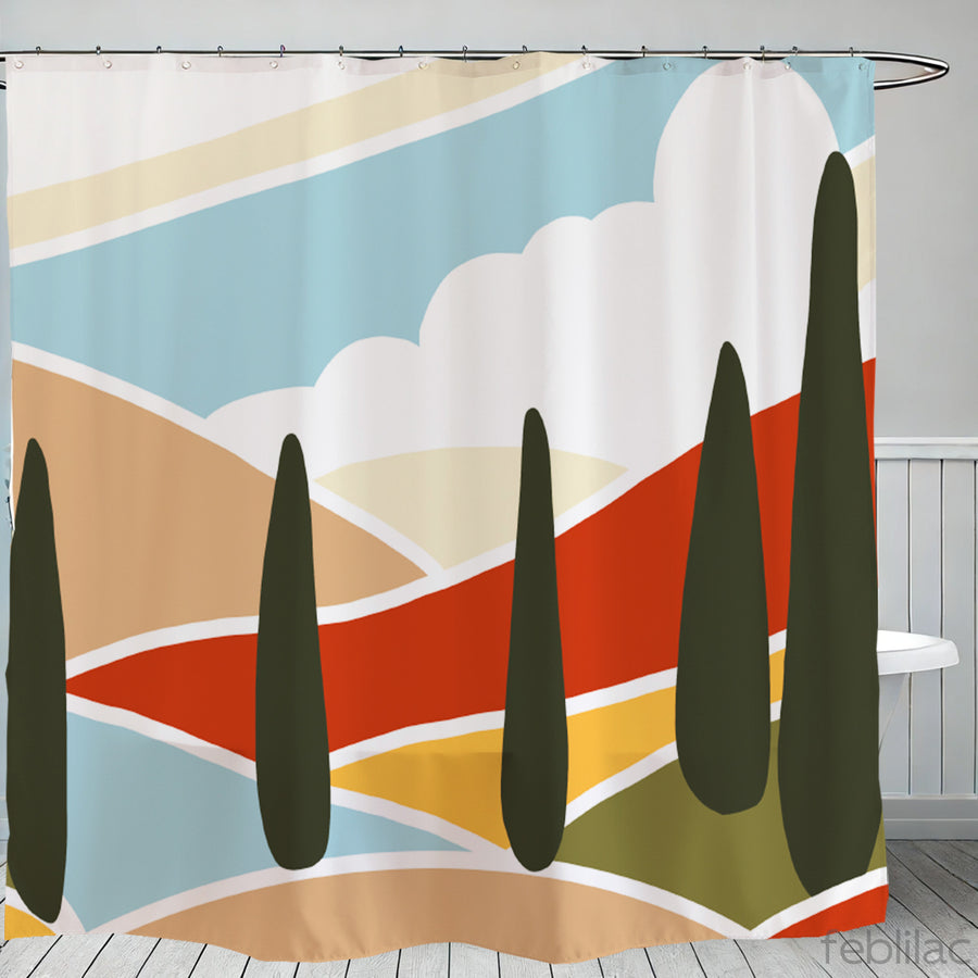 Feblilac Red and Blue Mountains Shower Curtain with Hook - view 2