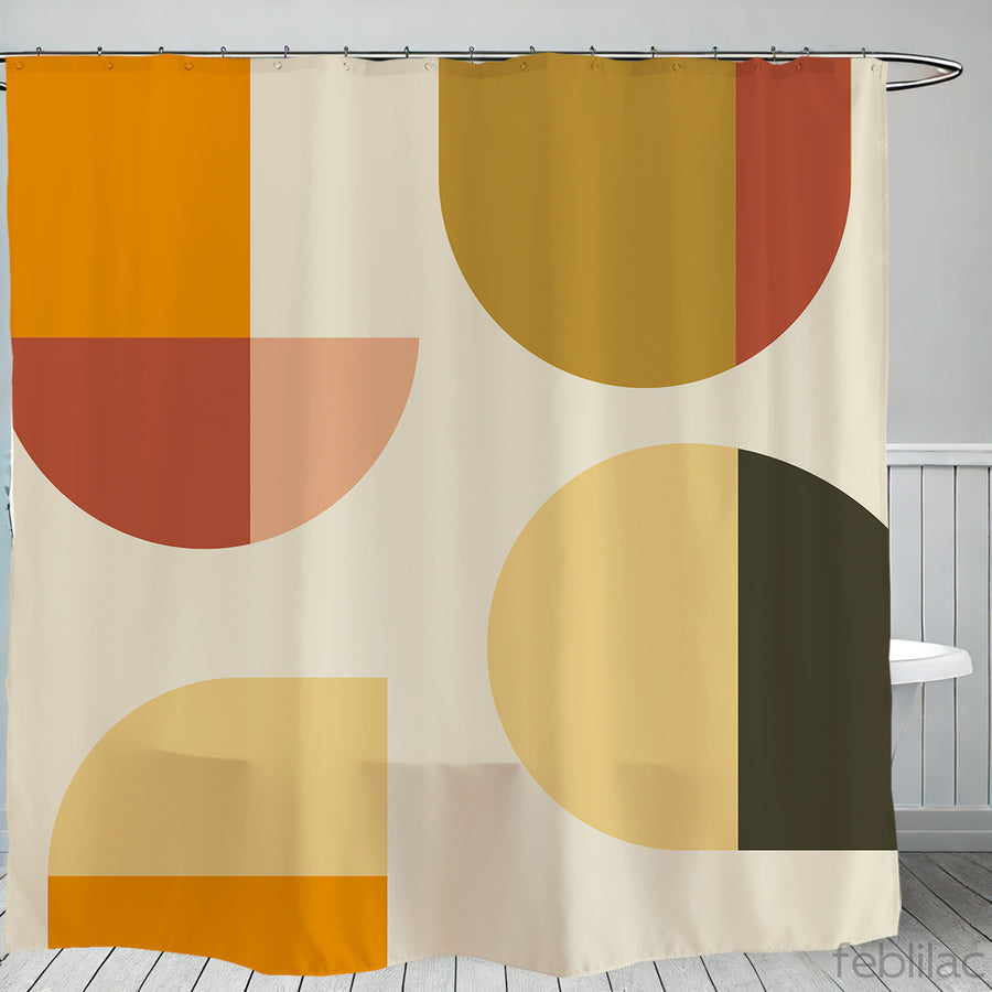 Feblilac Orange Semicircle Rectangle Shower Curtain with Hook - view 2