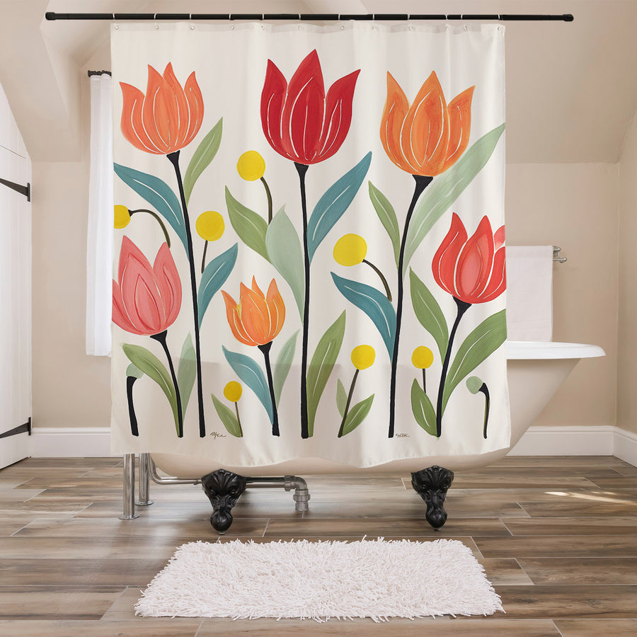 Feblilac Tulips Off-white Background Shower Curtain with Hooks - view 2