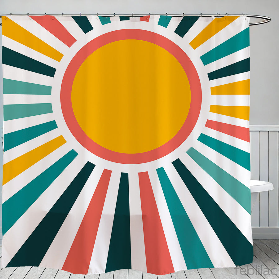 Feblilac Colorful Sun Rays Shower Curtain with Hook - view 2