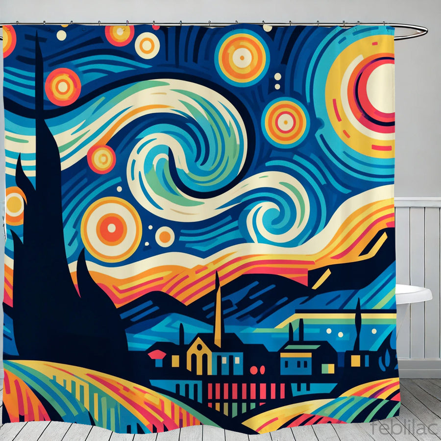 Feblilac Starry Sky Illustration Version Shower Curtain with Hook - view 2