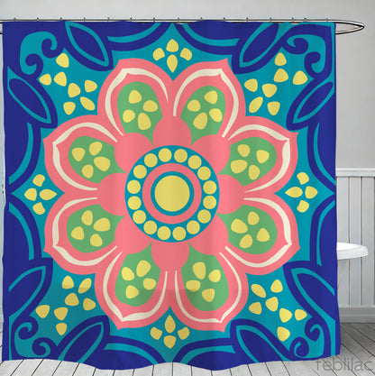 Feblilac Bohemian Lotus Shower Curtain with Hooks