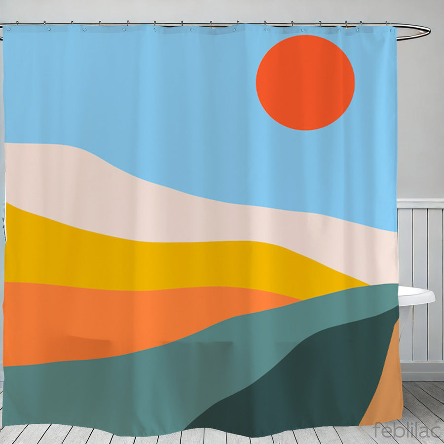 Feblilac Colorful Mountains Sunrise Shower Curtain with Hook - view 2
