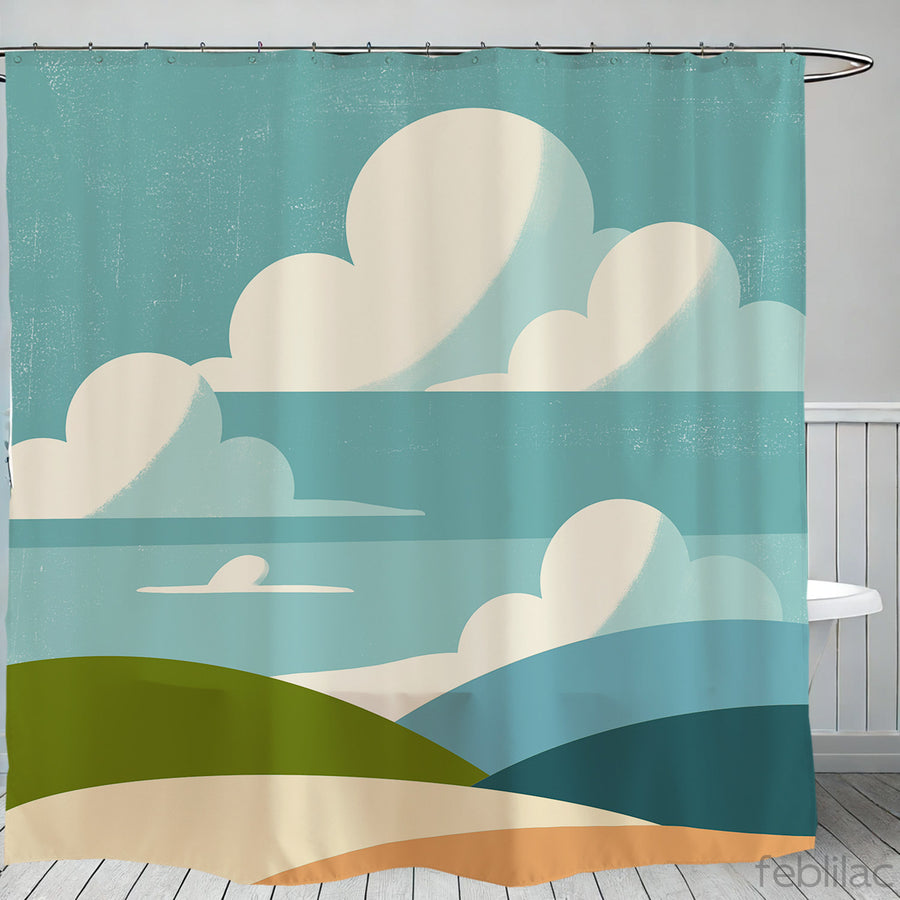 Feblilac Big Blue Sky and White Clouds Shower Curtain with Hook - view 2