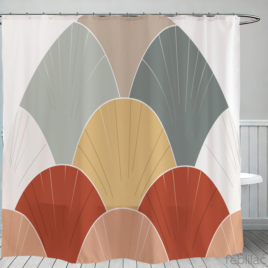 Feblilac Orange Wavy Semicircle Shower Curtain with Hook - view 2