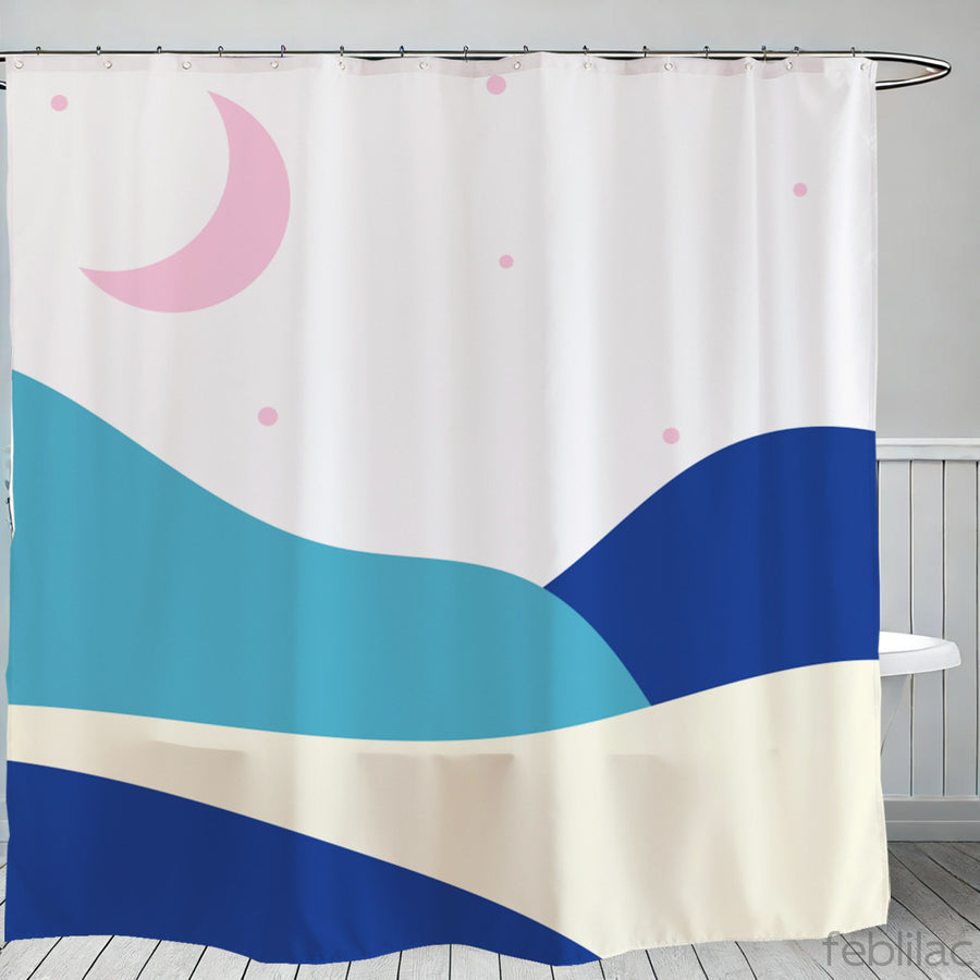 Feblilac Blue Pink Night Starry Sky Shower Curtain with Hook - view 2