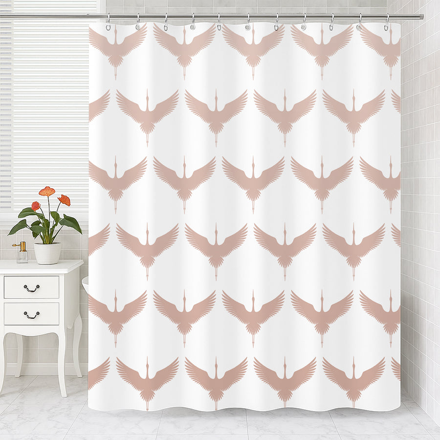 Feblilac Japanese Crane Shower Curtain | Waterproof Japandi Bathroom Decor - view 2