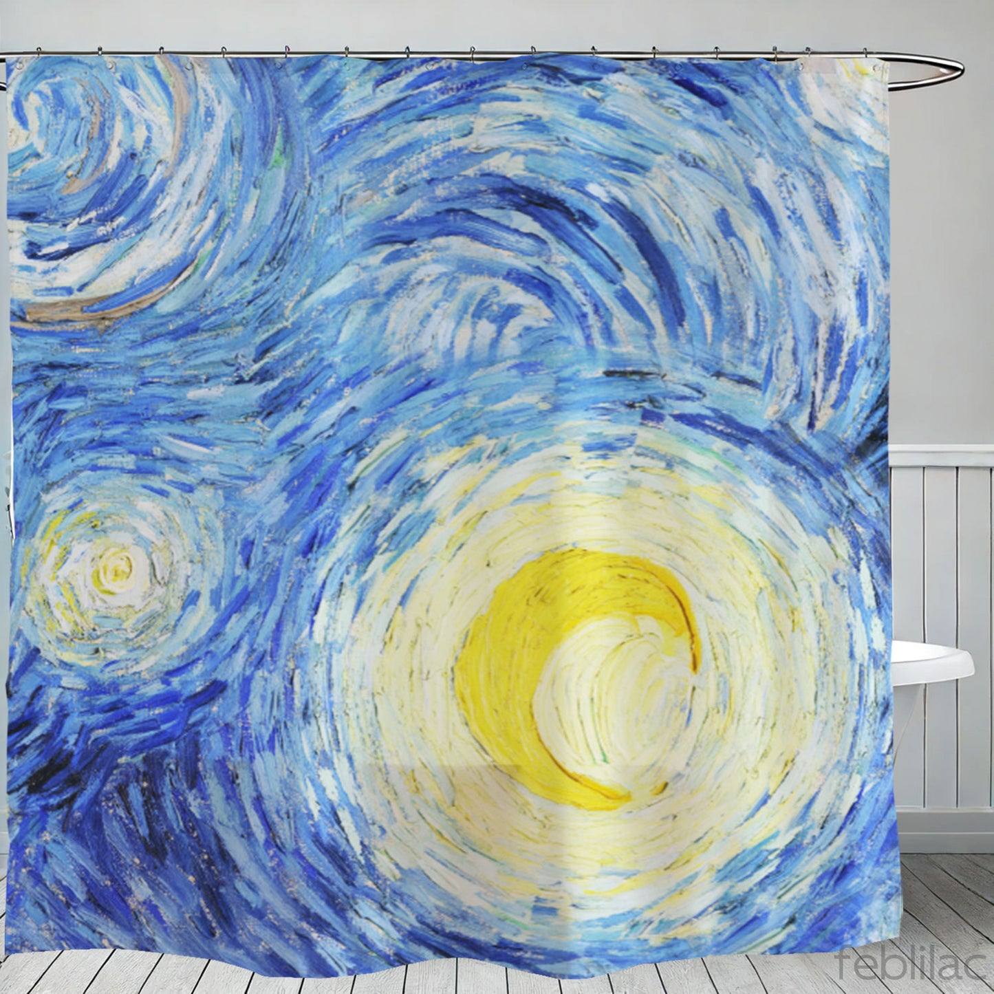 Feblilac Van Gogh Irregular Starry Sky Shower Curtain with Hooks