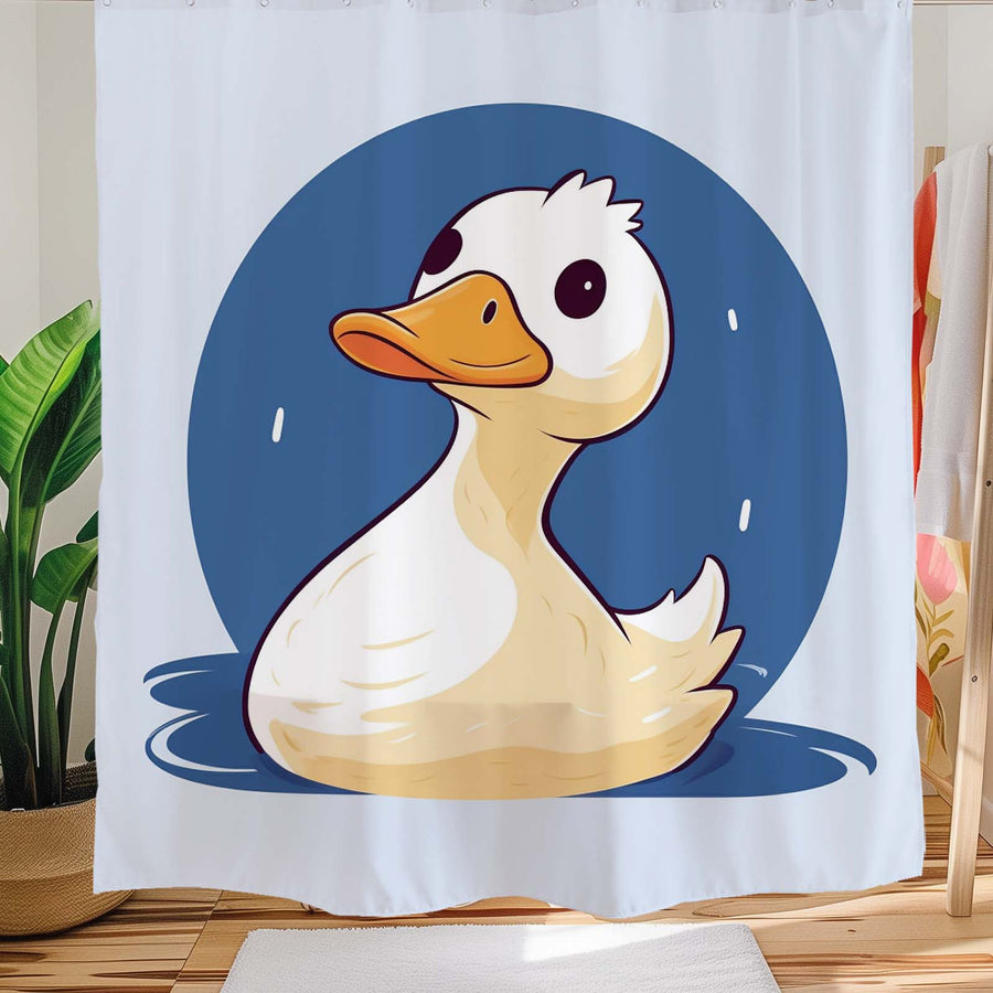 Feblilac Cute Swimming Duck Shower Curtain with Hook - view 2