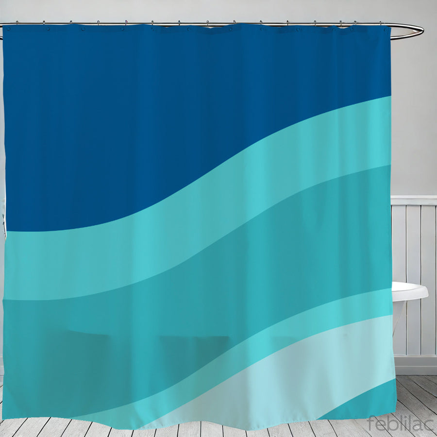 Feblilac Gradient Blue Flowing Waves Shower Curtain with Hook - view 2