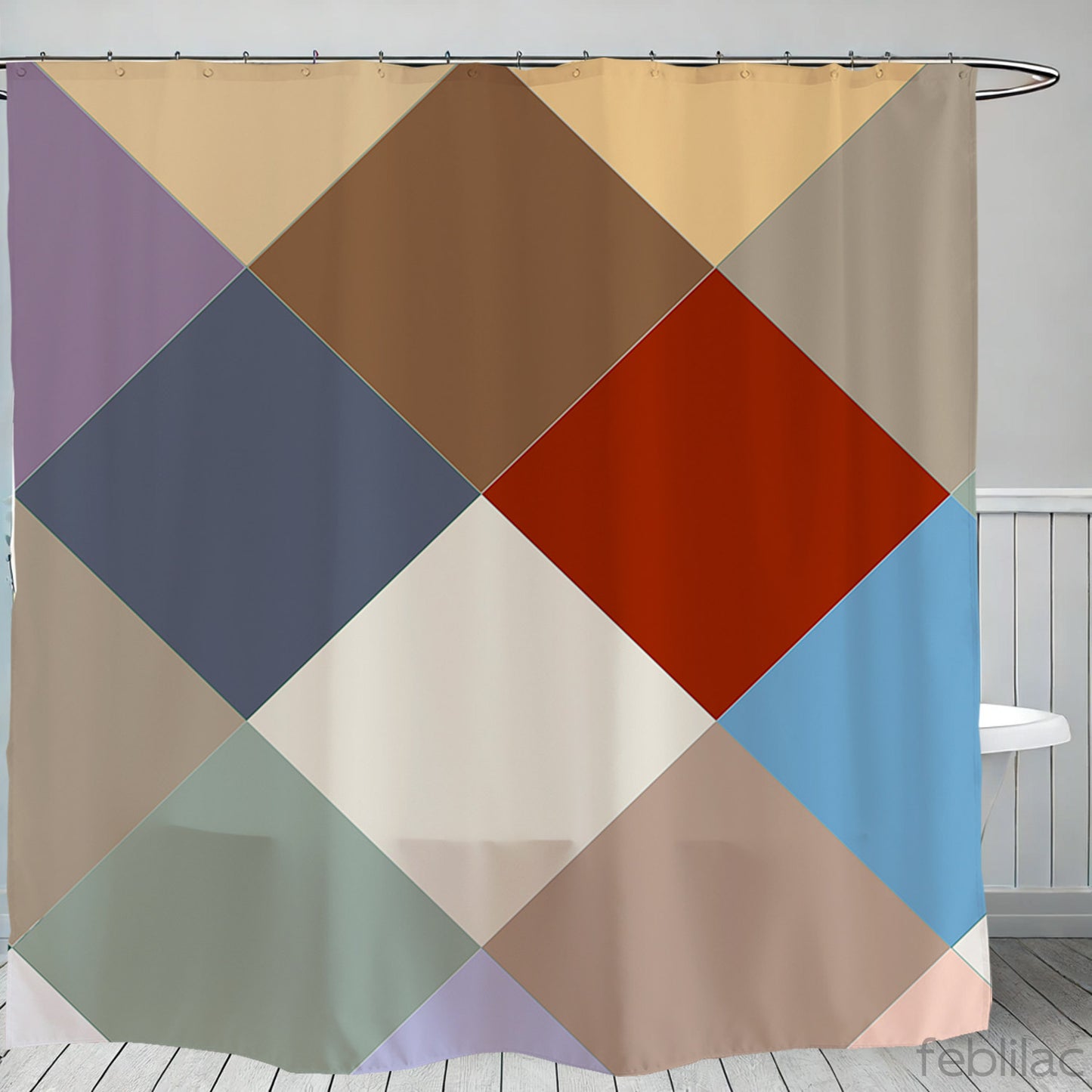 Feblilac Colorful Checkerboard Shower Curtain with Hooks