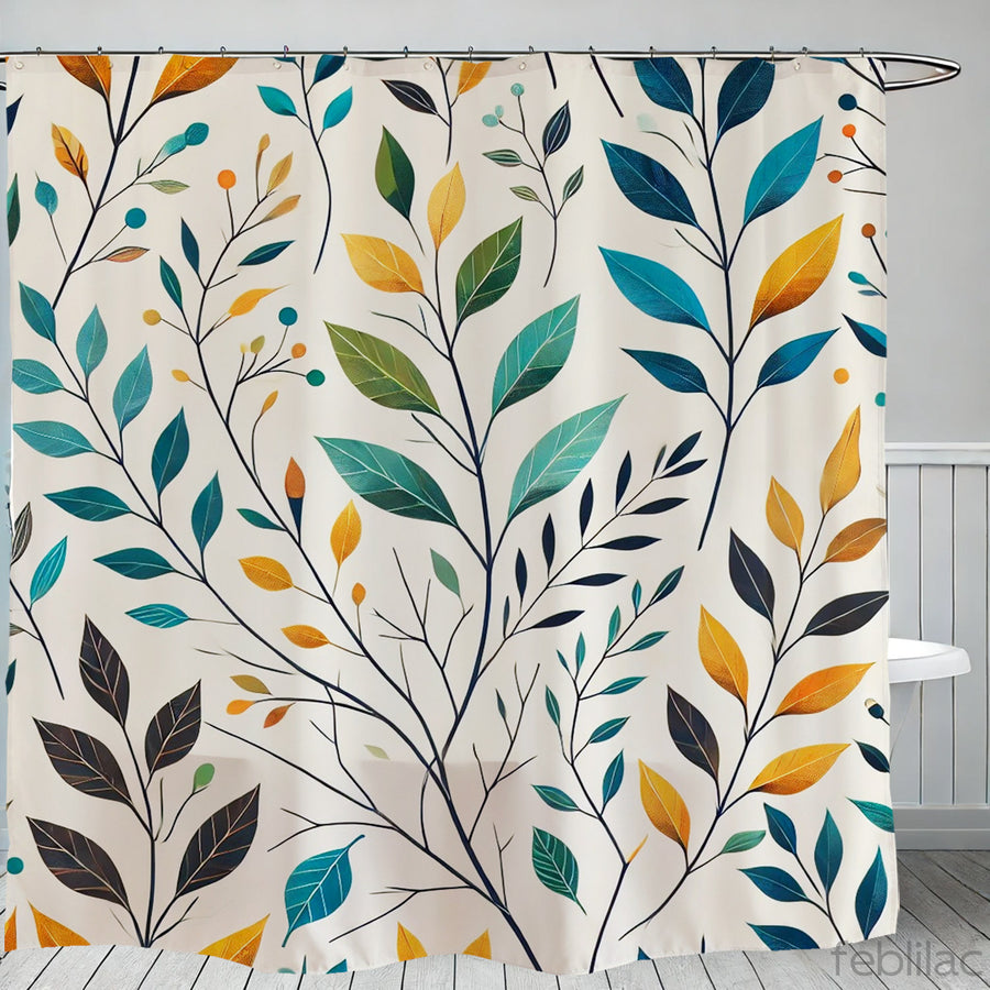 Feblilac Colorful Leaves Beige Background Shower Curtain with Hooks - view 2