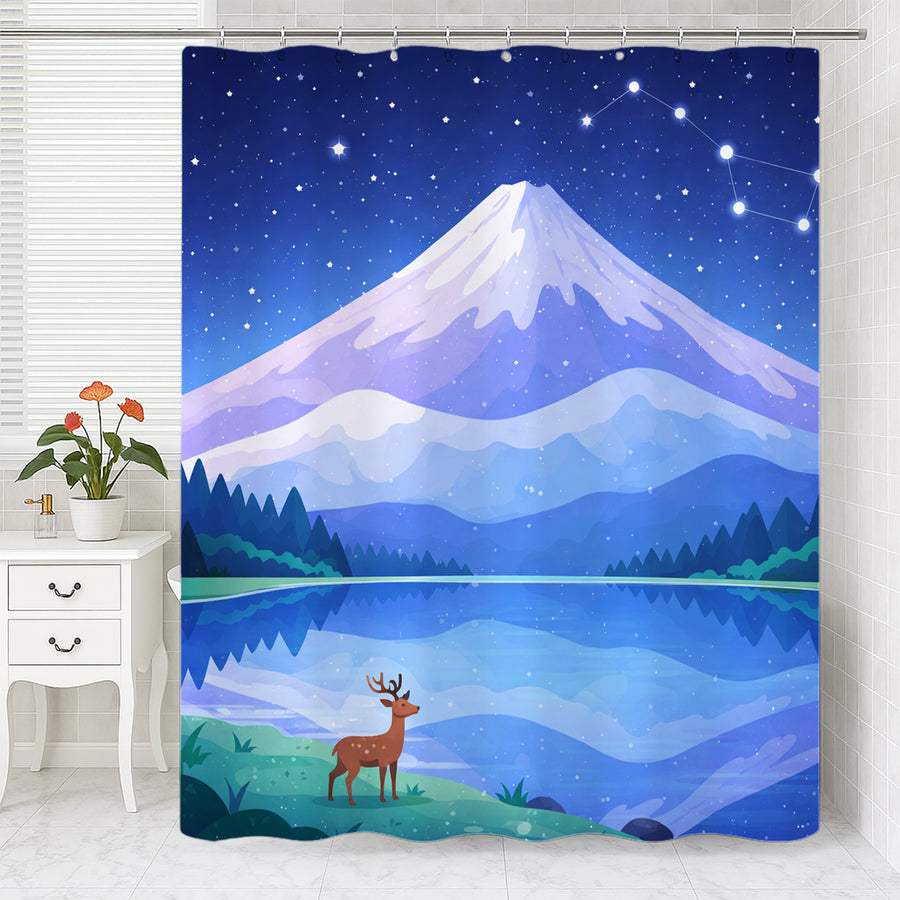 Feblilac Starry Mountain Lake Shower Curtain - view 2