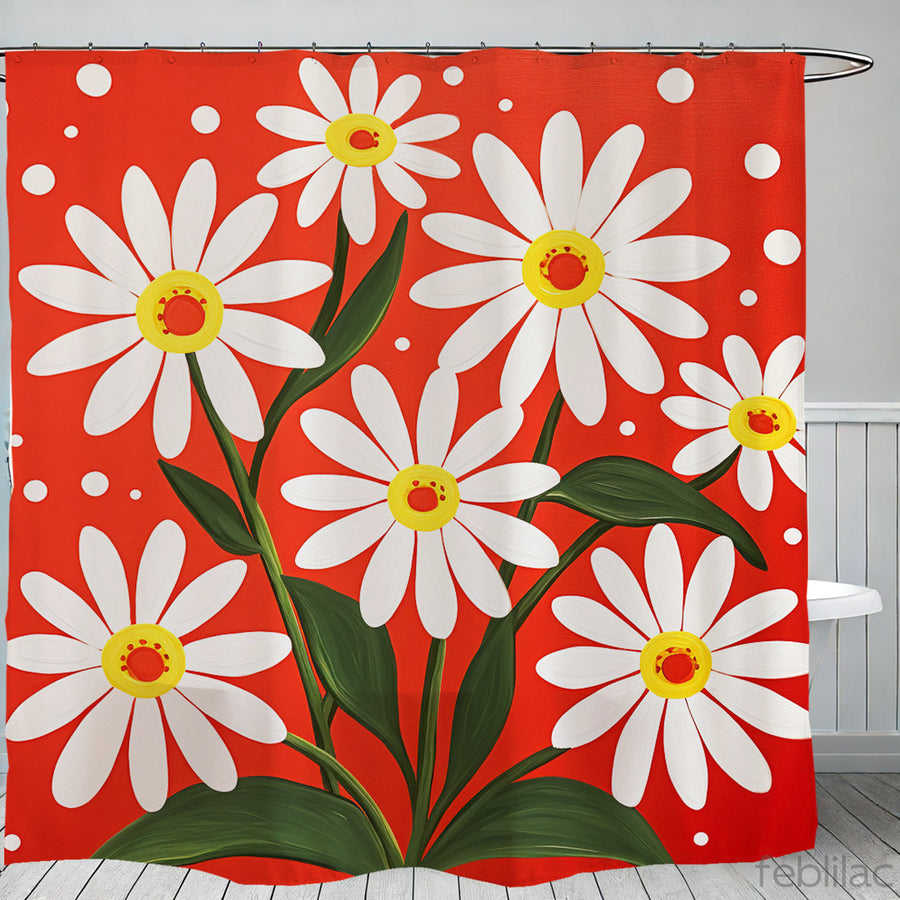 Feblilac Daisy Red Background Shower Curtain with Hook - view 2