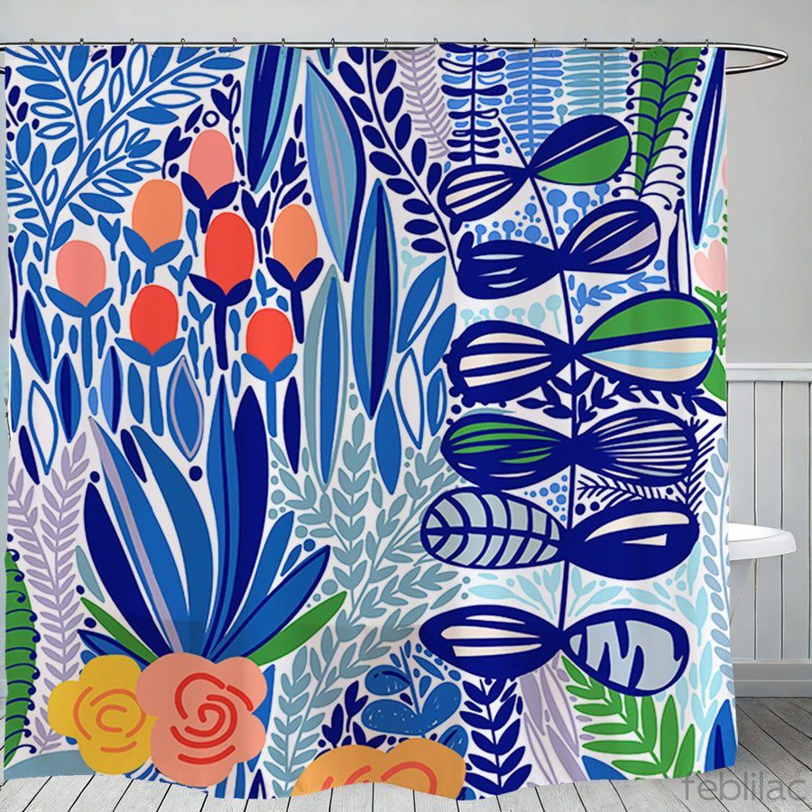 Feblilac Tropical Leaves Shower Curtain with Hook - view 2