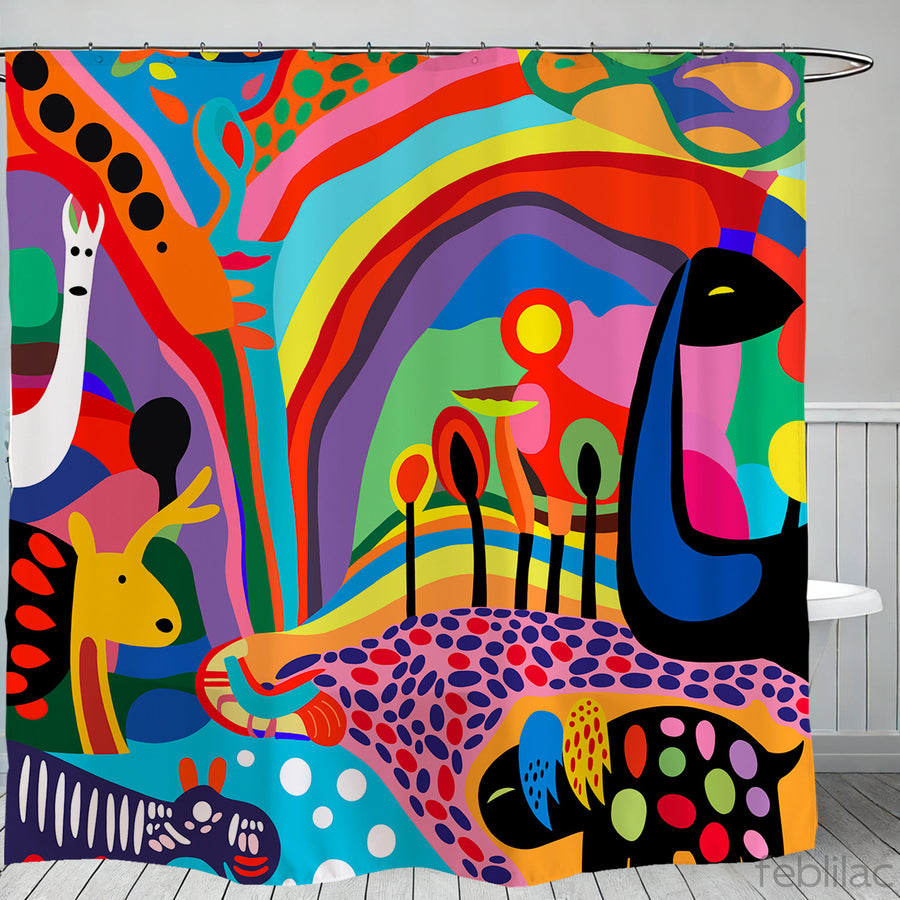Feblilac Children's Drawings Shower Curtain with Hook - view 2