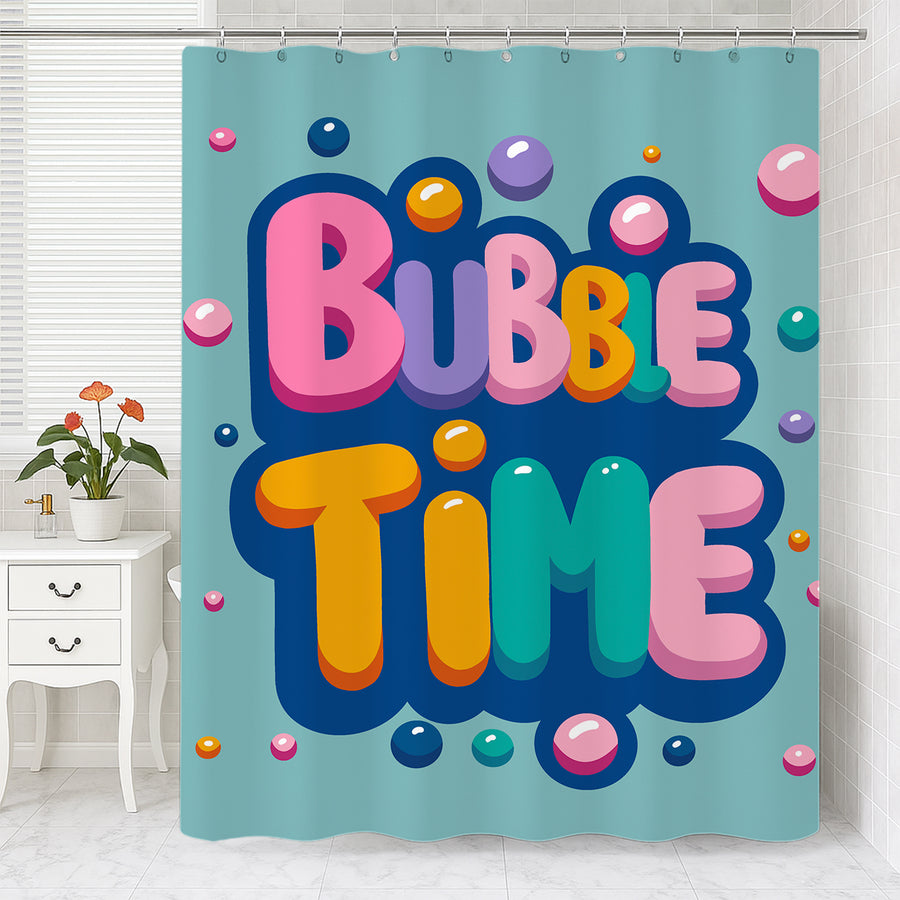 Bubble Time Colorful Typography Shower Curtain - view 2