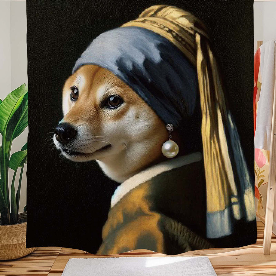 Feblilac Shiba Inu with Pearl Earrings Shower Curtain with Hook - view 2