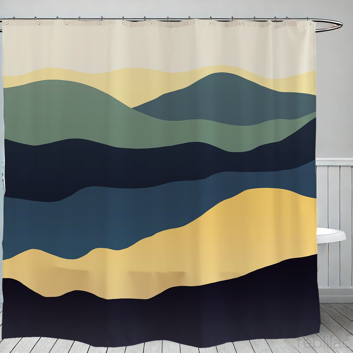 Feblilac Navy Blue Mountains Shower Curtain with Hooks