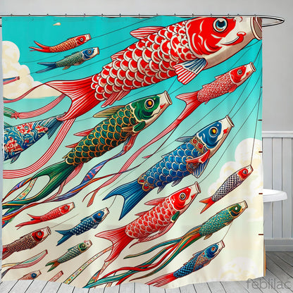 Feblilac Flying Koi Complex Version Shower Curtain with Hooks