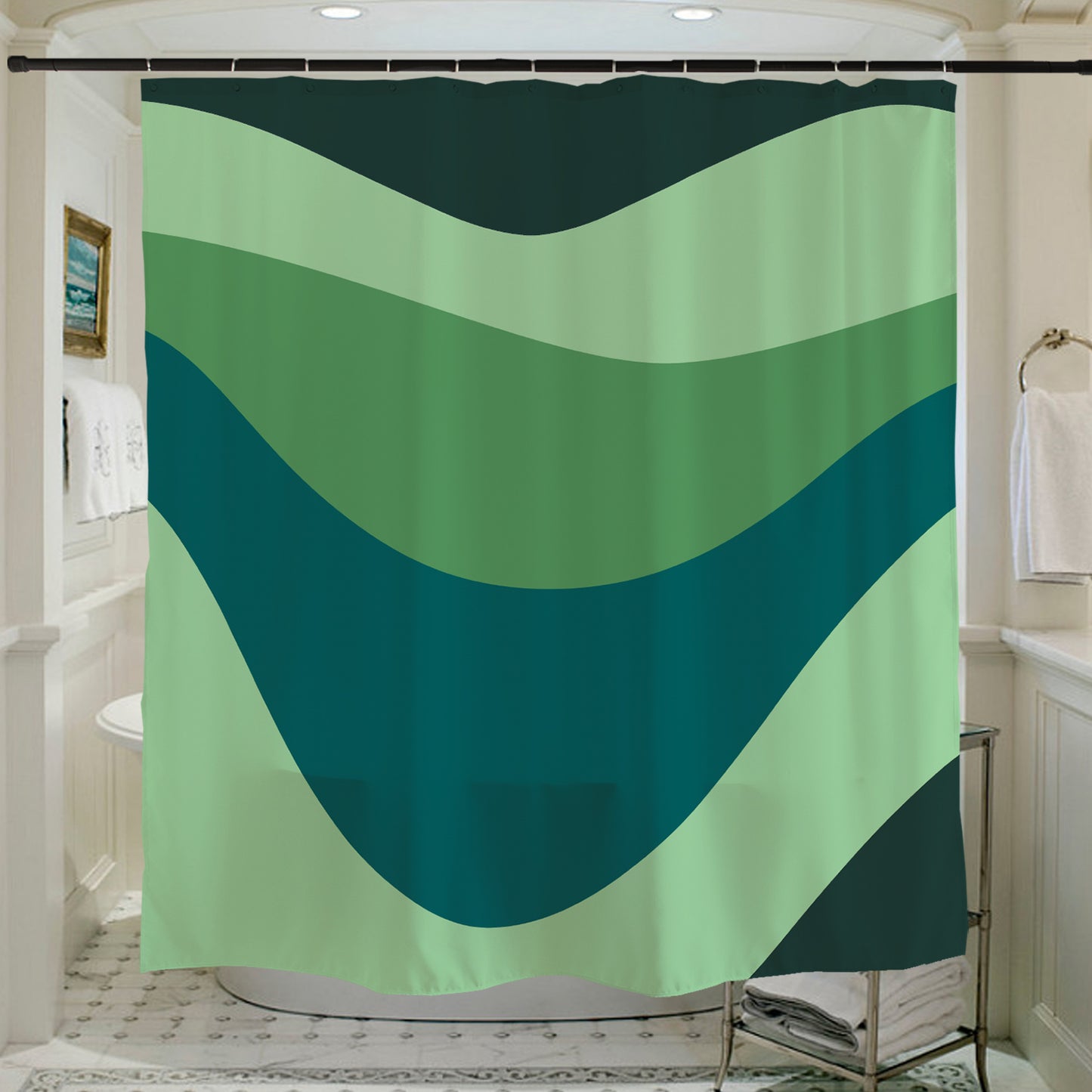 Feblilac Green Series Mountains Shower Curtain with Hooks