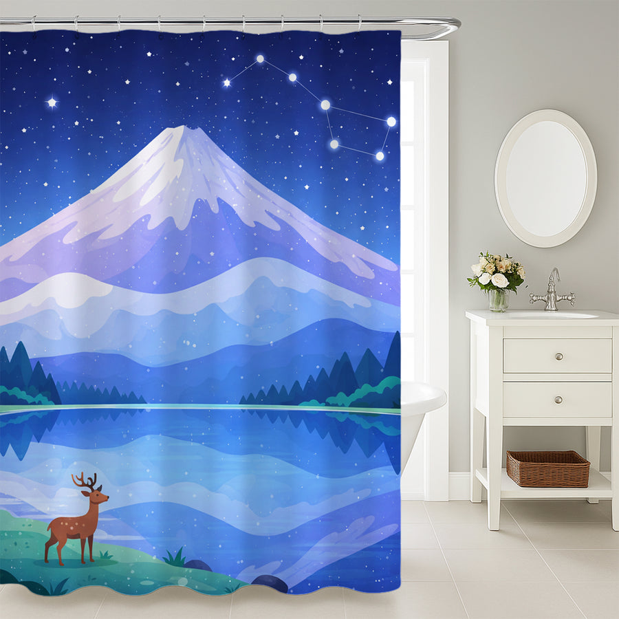 Feblilac Starry Mountain Lake Shower Curtain - view 3