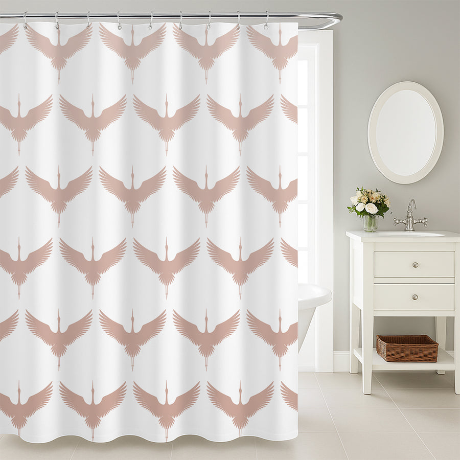 Feblilac Japanese Crane Shower Curtain | Waterproof Japandi Bathroom Decor - view 3