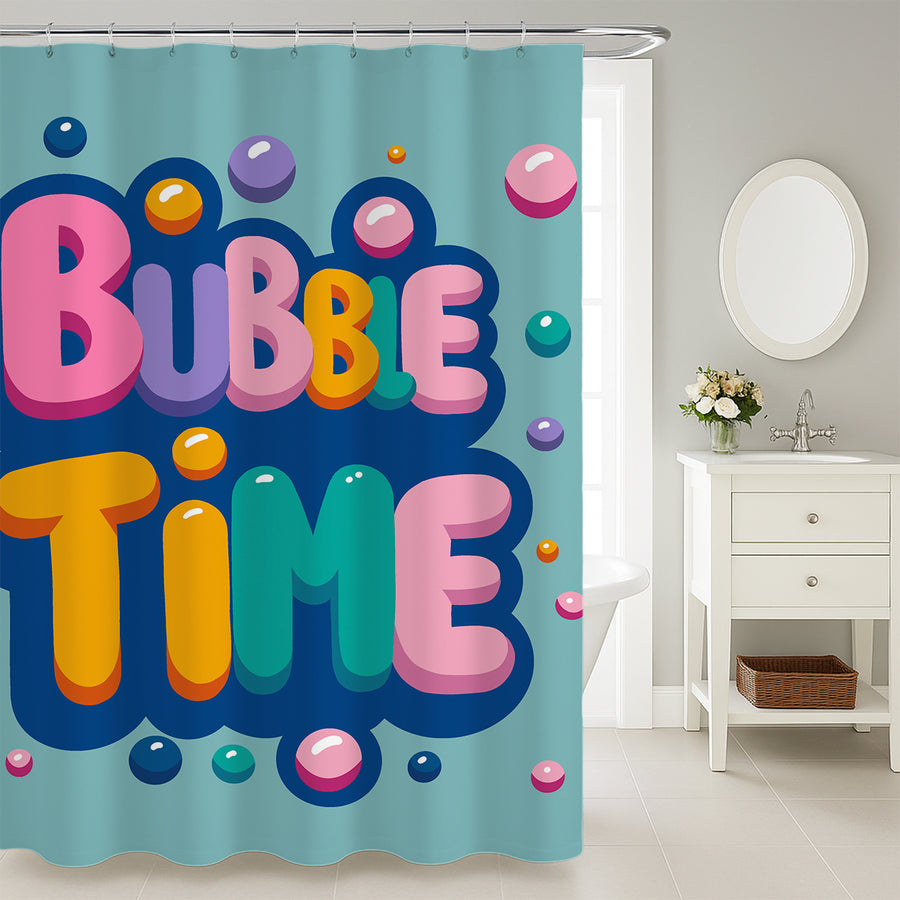 Bubble Time Colorful Typography Shower Curtain - view 3