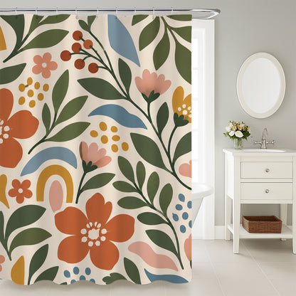 Feblilac Modern Big Blooms shower curtain in a modern bathroom with marble tile