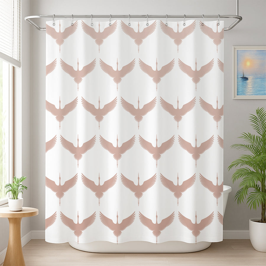 Feblilac Japanese Crane Shower Curtain | Waterproof Japandi Bathroom Decor - view 4