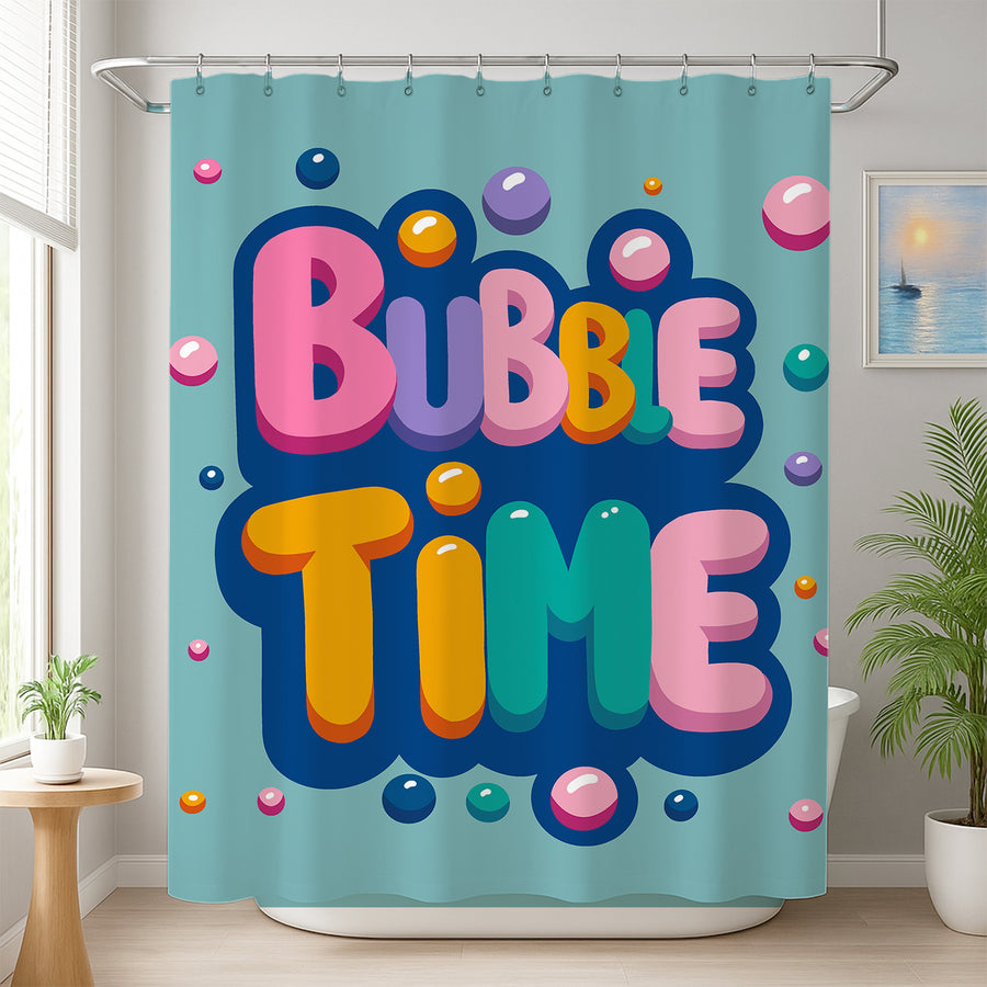 Bubble Time Colorful Typography Shower Curtain - view 4