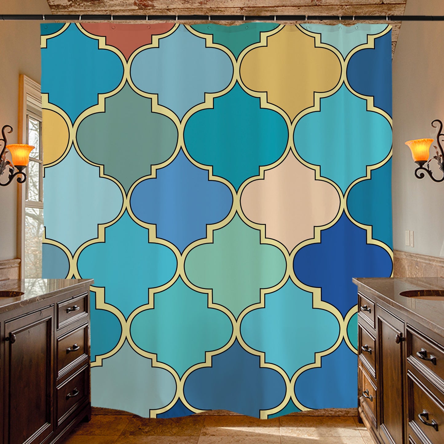 Feblilac Colorful Moroccan Pattern Shower Curtain