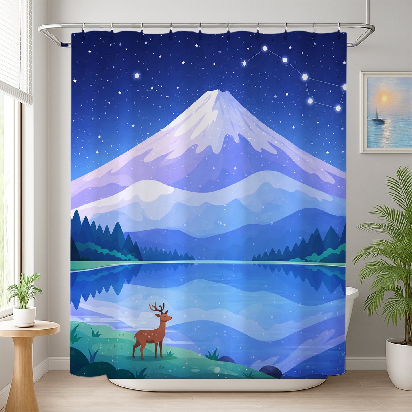 Feblilac Starry Mountain Lake Shower Curtain
