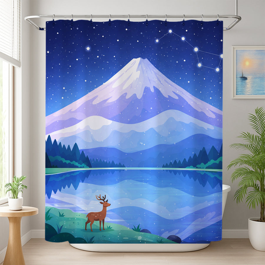 Feblilac Starry Mountain Lake Shower Curtain - view 4