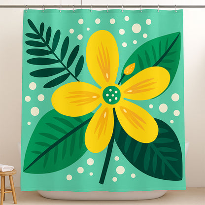 Feblilac Yellow Flower Green Background Shower Curtain with Hook