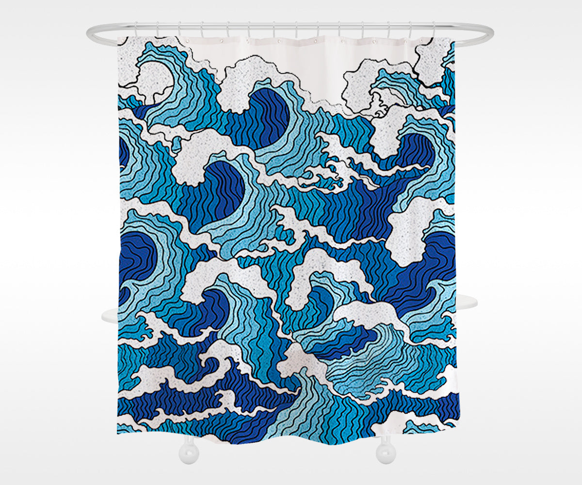 Feblilac Abstract Waves Shower Curtain with Hooks