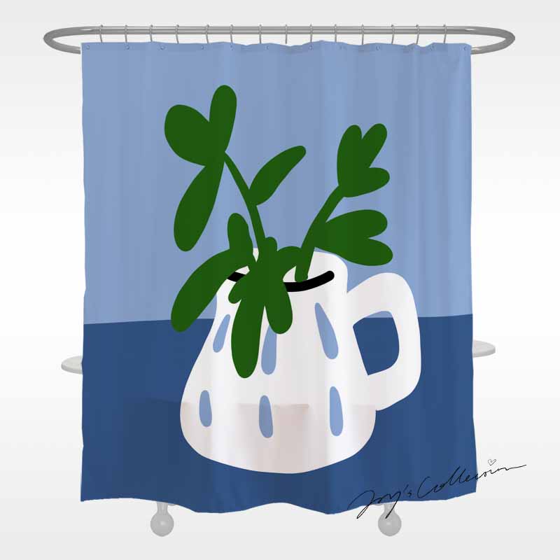 Feblilac White Vase and Greenery Shower Curtain