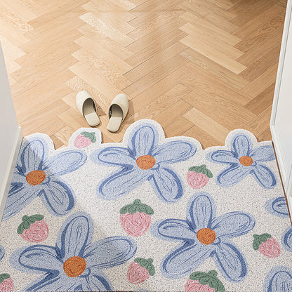 Feblilac Blue Flowers and Strawberry PVC Coil Door Mat